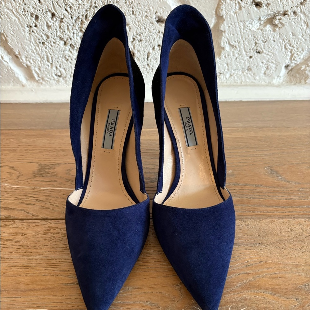 Prada Women's Dark Blue Suede Heels